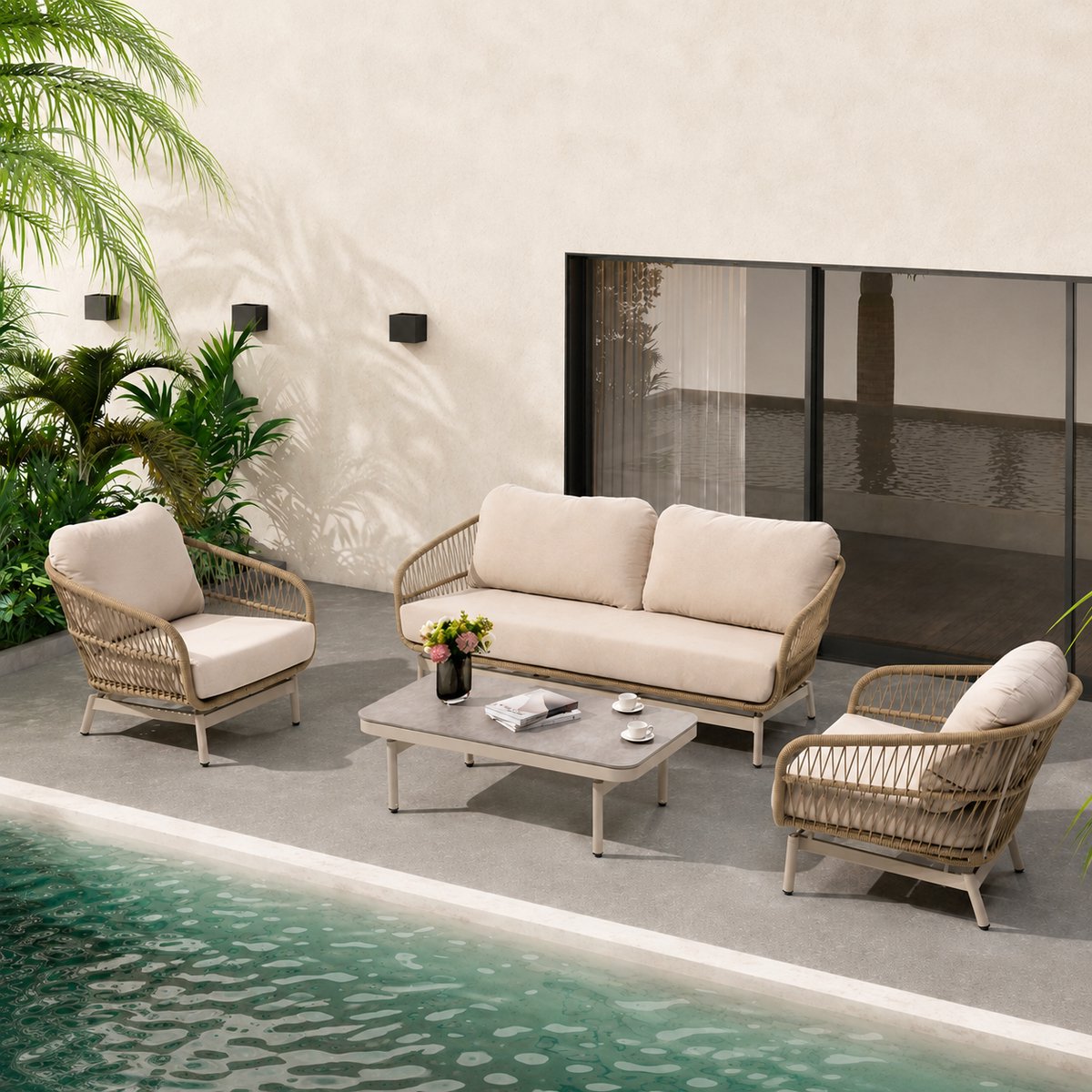 Ogarden Loungeset Toronto - Luxe Aluminium Loungeset - Dikke Kussens - Comfortabele Loungebank met 2 Lounge Stoelen
