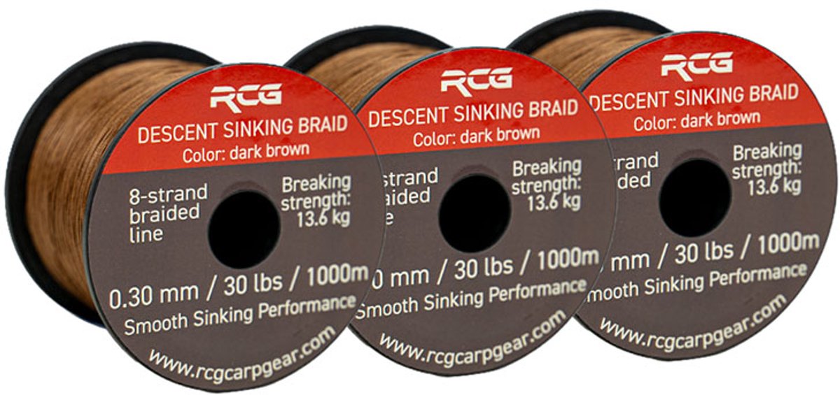 RCG Vislijn Descent Sinking 3 Stuks - 1000m Spoel - Gevlochten Bruin - 30lbs - Visdraad
