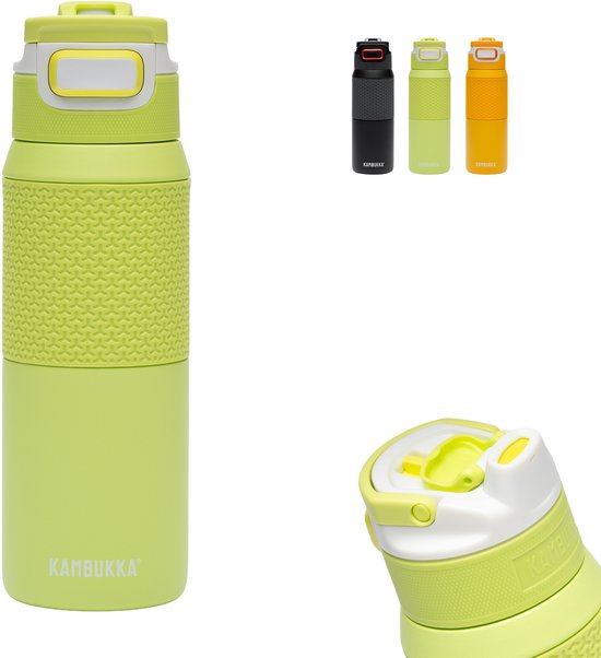Bouteille d'eau isotherme Kambukka Elton 750 ml - Mojito Summer avec couvercle 3 en 1 et nettoyage facile - Vert fluo