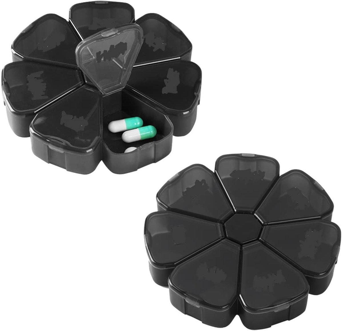 Solidchoice - Dailygoody - 7-daagse pillendoos - Medicijnorganisator - Draagbaar en handig - Zwart - Vitamine container - Geschikt voor dagelijks gebruik - Bloembla...