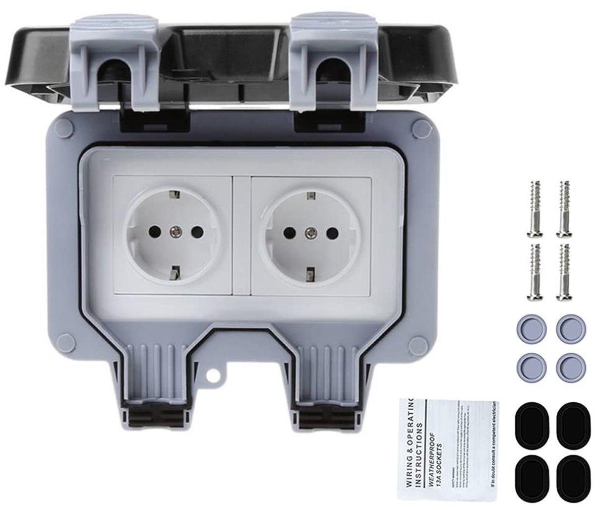 Solidchoice - Dailygoody - Buitenstopcontact - IP66 Waterdicht - Dubbele Aansluiting voor Tuin en Buitengebruik - Geschikt voor Buiten - Tuinaccessoire - Beschermin