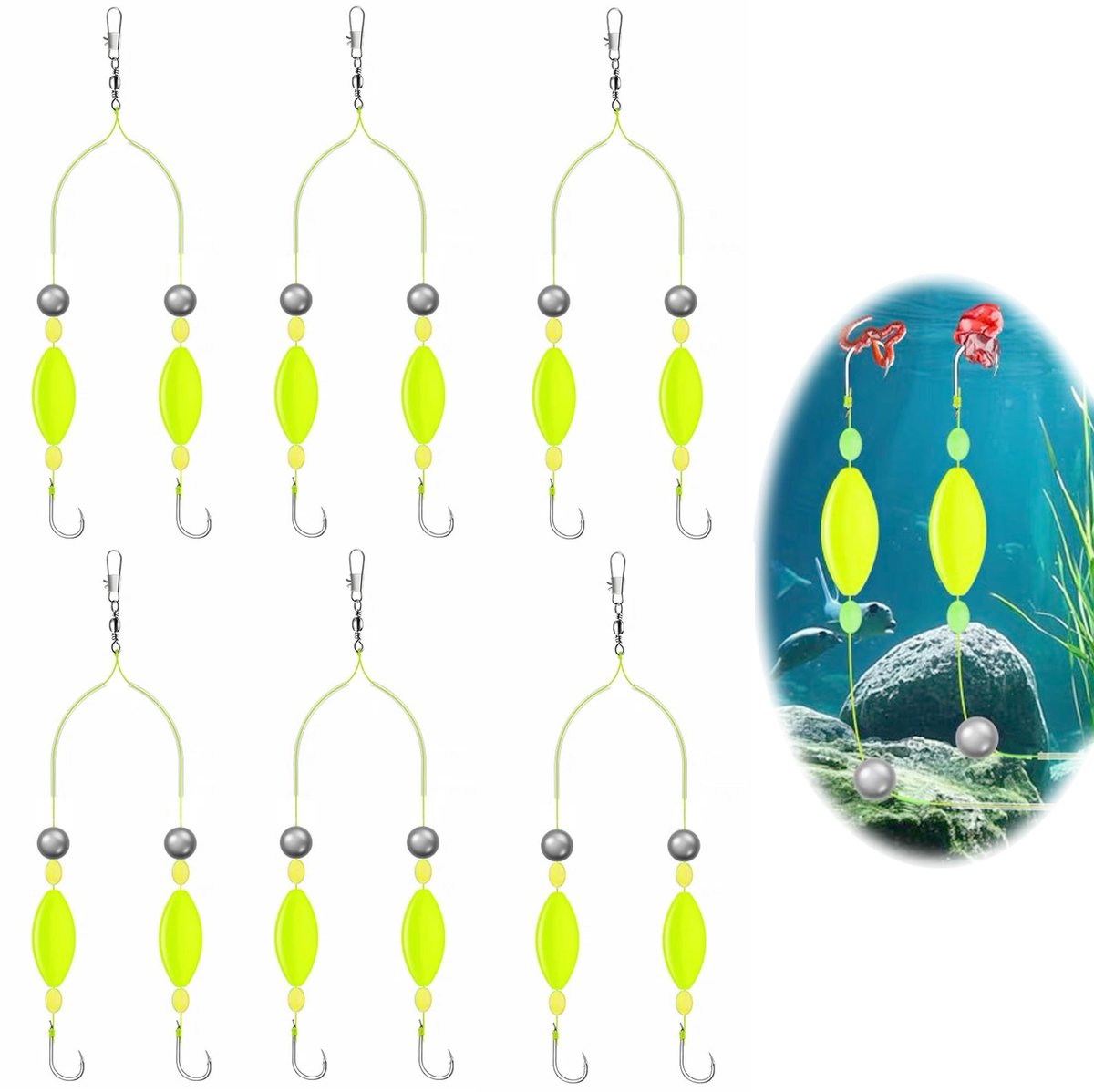 Solidchoice - Dailygoody - Set van 6 dubbele haken - Vishaken voor bodemvissen - Perfect voor karpervissen - Diverse maten - Dubbele haken voor visaas - Geschikt vo...