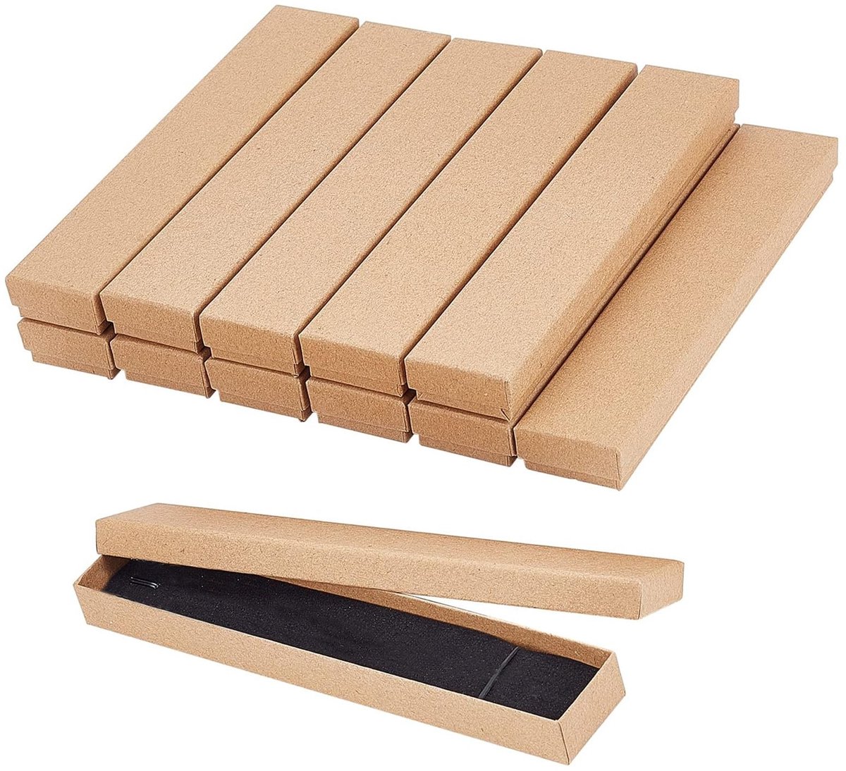 Solidchoice - Dailygoody - Kartonnen Halskettingdozen - Sieradendoos - 12 Stuks - Kraft - Geschenkverpakking - Opslag voor Armbanden en Halskettingen - 21x4x2 cm