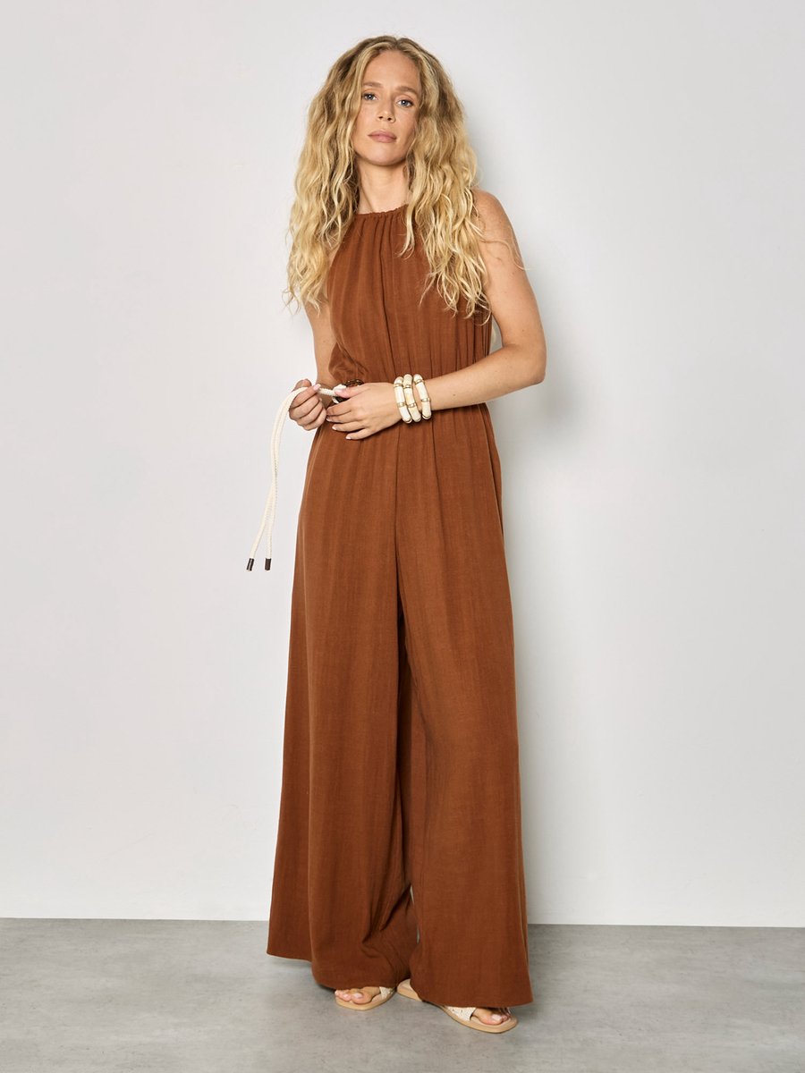 Jumpsuit met wijde pijpen van katoenmix