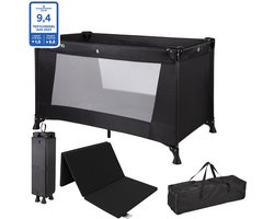 Cabino Campingbedje / Reisbedje Opvouwbaar set Inclusief Transporttas en Matras – 120 x 60 cm - Zwart