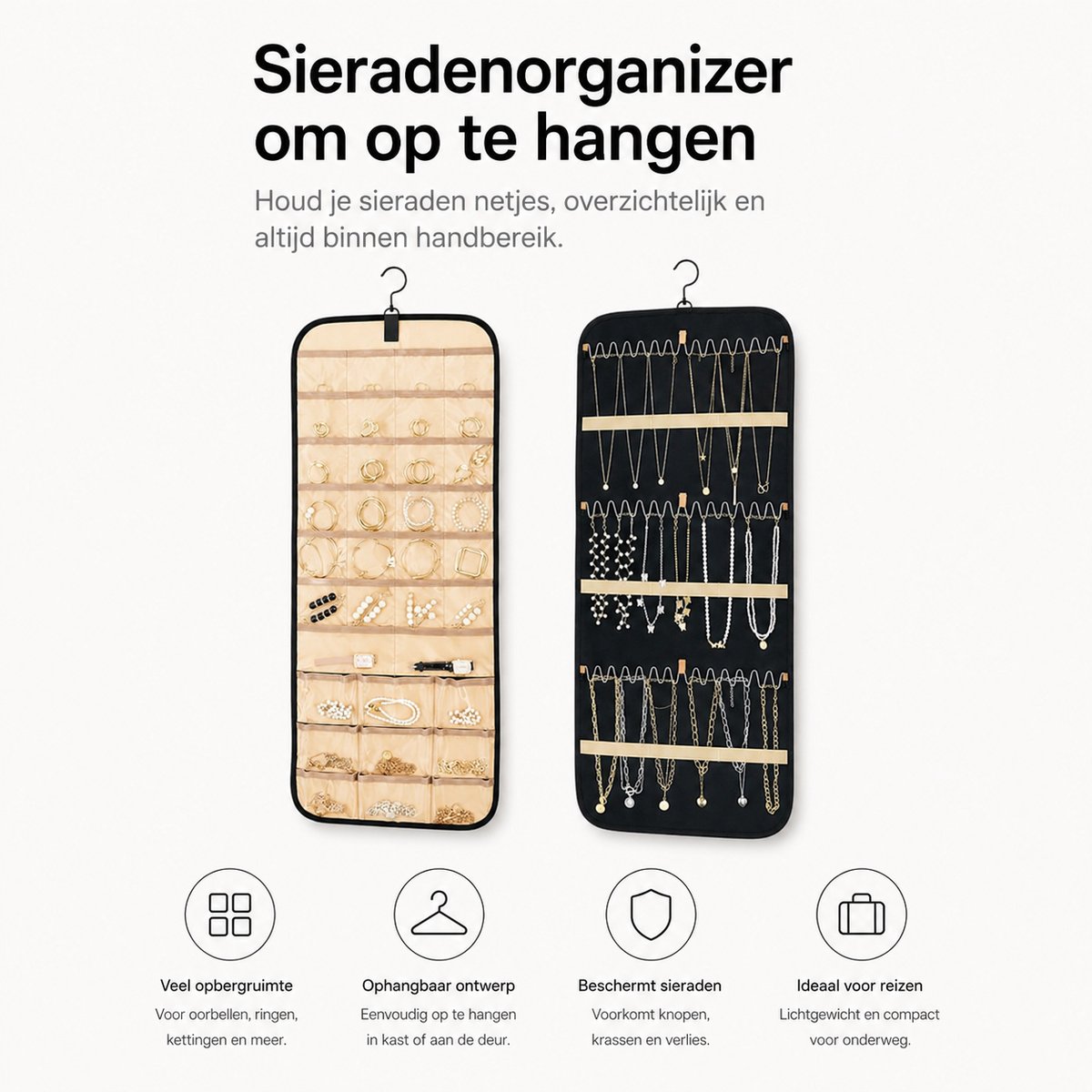 BOTC Sieraden Organizer - Opbergsysteem Tweezijdig - Sieraden Opbergers - Juwelendoos - Zwart — cadeau in Wonen & Interieur - foto 5