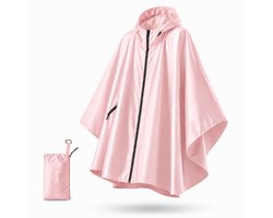 BOTC Poncho - Regenponcho met zakken- Fietsponcho Fiets - Unisex - Dames & Heren - Waterdicht - Roze