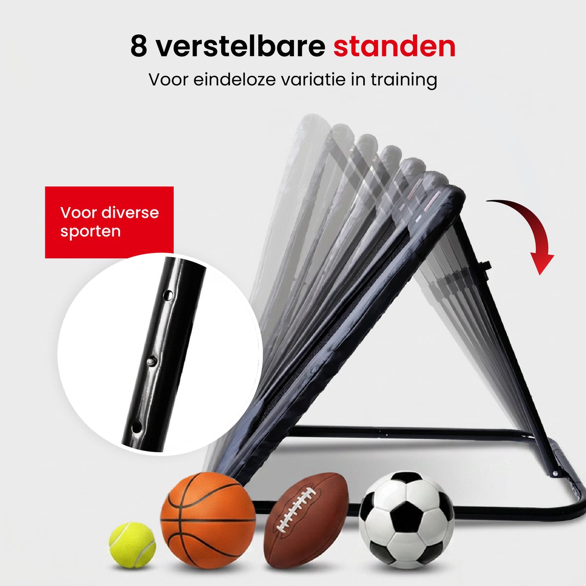HitIt SPORTS® Rebounder Voetbal 100x100 cm – Sport Volleybal Korfbal Trampoline – Verstelbaar Trainingsmateriaal – Bouncer Inklapbaar – Voetbal spullen — afbeelding 4