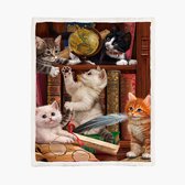 Couverture Polaire Chats 150*200cm Chatons Dans La Bibliothèque