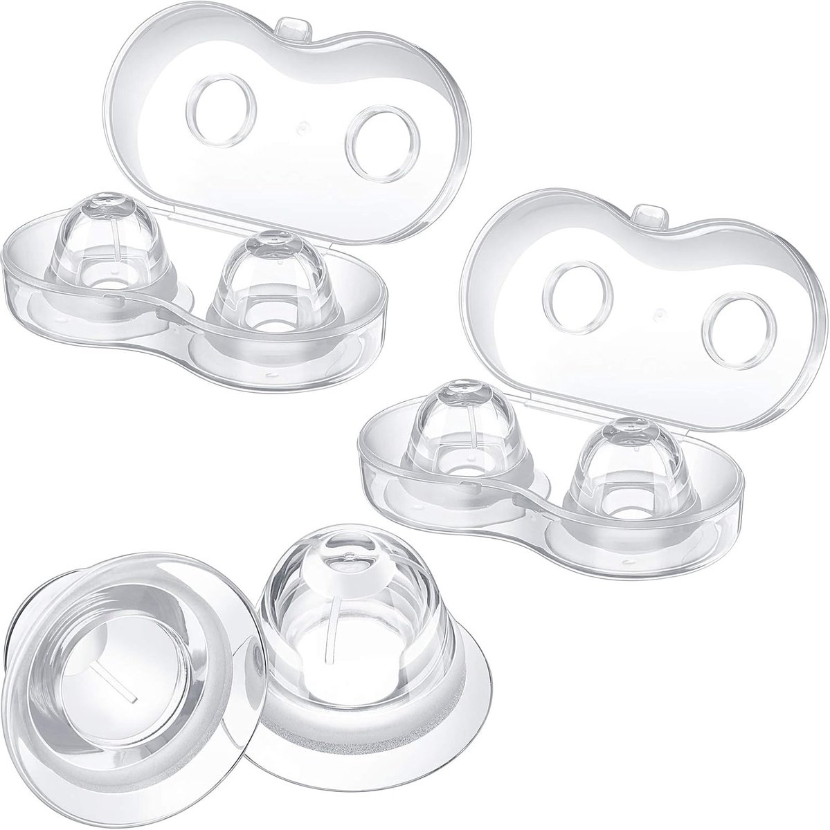 Set van 3 Borstcups met Opbergdoosjes - Siliconen Borstcorrectiecups voor Borstvoeding, Pijnloos en Duurzaam - Transparant, 2 Stuks per Set