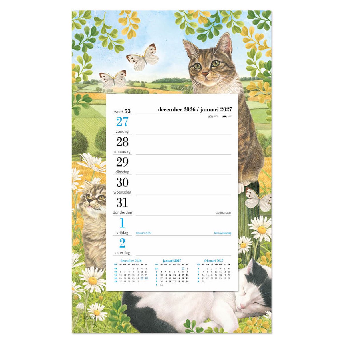 Franciens Katten Weeknotitiekalender op schild 2027 Katten & Vlinders