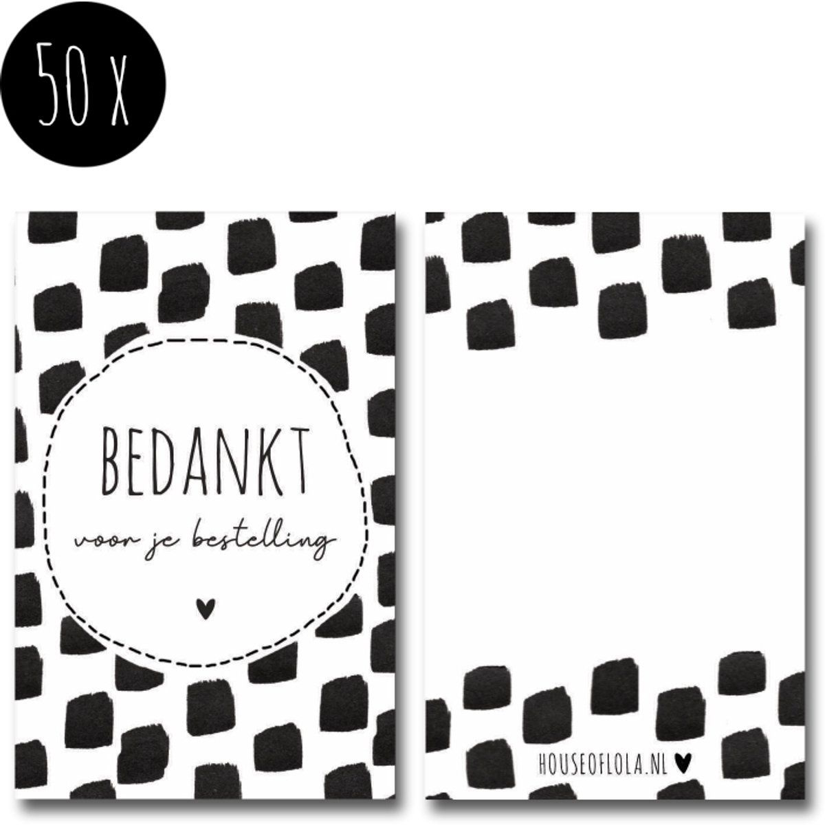 50x Minikaartje / kleine kaartjes | BEDANKT VOOR JE BESTELLING | 85 x 55 mm | Squares