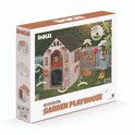 Doos van Dolu Garden Playhouse speelhuisje met afbeeldingen van kinderen en accessoires.