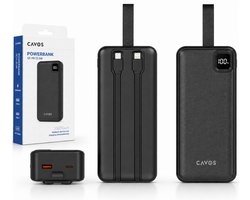 Cavos Powerbank 30000 mAh Met Ingebouwde Kabels – 22.5W Snellader – USB-A/USB-C – LED Indicatie – Noodpakket – Universeel – Ingebouwde kabels – Zwart