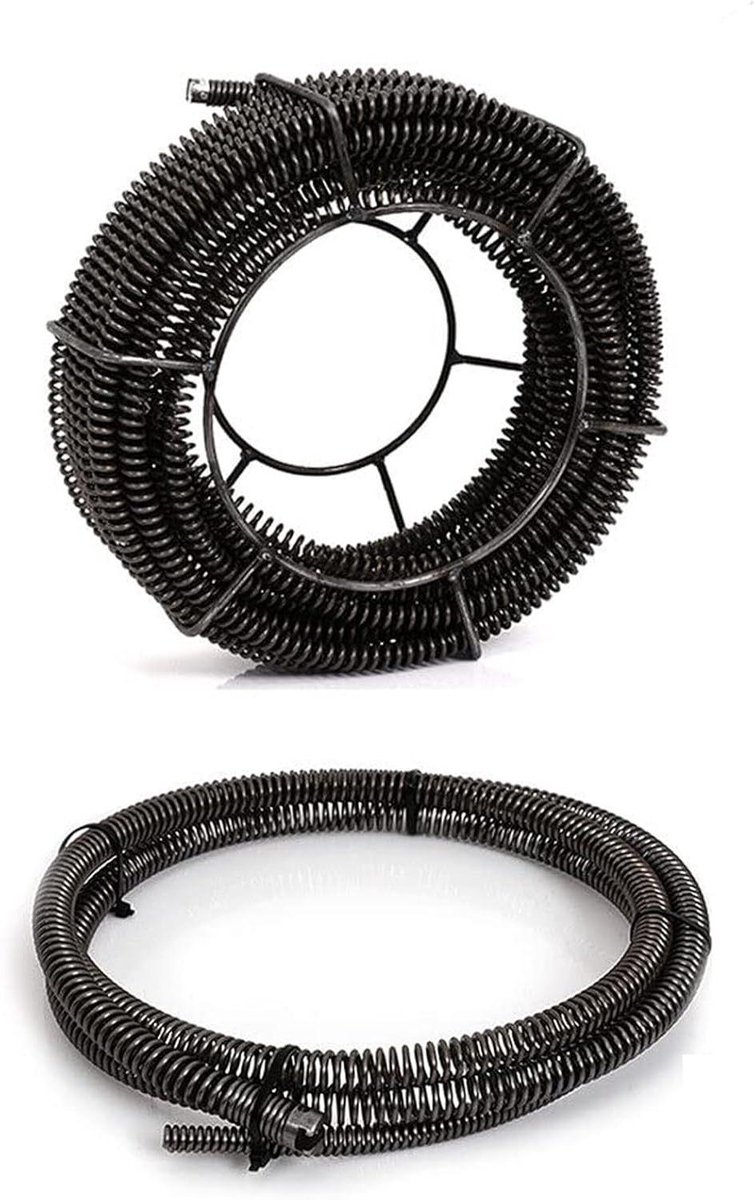 Buisreinigingsspiraal Set - Afvoerreiniger Spiraal - Afvoer Ontstoppen - Mangaanstaal Veer - Ø 16 mm x 21 m - Zwart