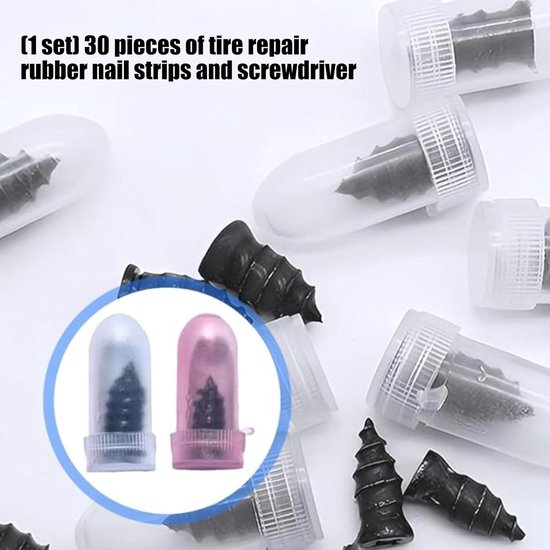 Bandenreparatieset - Platte banden reparatie - Onderweg repareren - 30 stuks rubberen nagels - 15 kleine + 15 grote - Zwart — afbeelding 2
