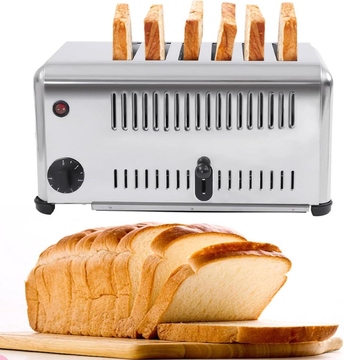 6 Slot Broodrooster - Commerciële Broodrooster - Ontbijt Maken - Onafhankelijk Instelbaar - 3x15x15cm Sleuven - Zilver