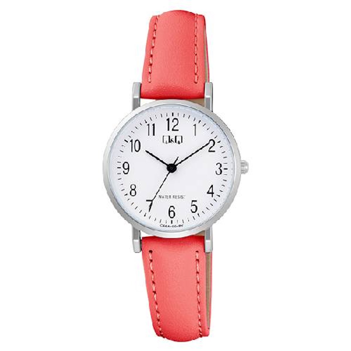 QQ-dameshorloge-model c66a-004-rood lederen band-3 atm waterdicht-duidelijke wijzerplaat-diameter 28 mm