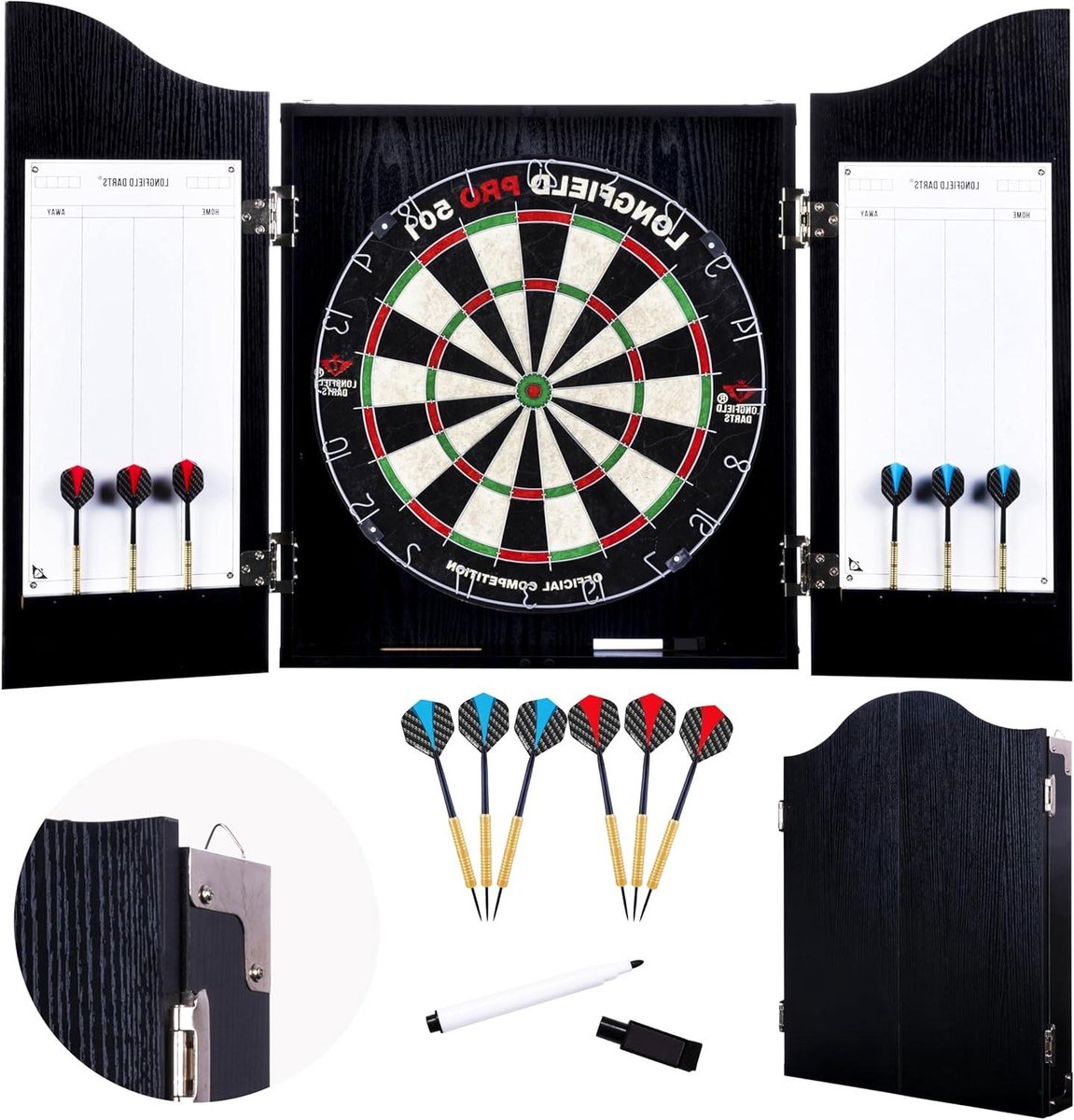 Dart Kabinetset - Dartbordkast met pijlen - Thuis Darten - Compleet met 2 sets pijlen