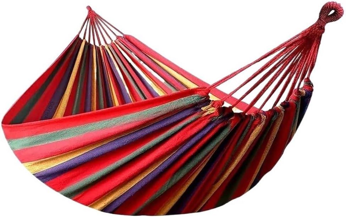 Dubbele Hangmat - Kampeerhangmat Katoenen Hangmat - Ontspannen Buiten - Hoge Dichtheid Katoen - 240x150cm - Rood