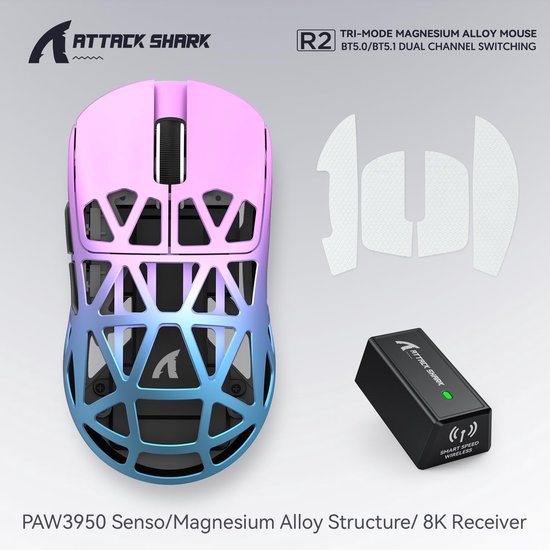 Draadloze Gaming Muis - Lichtgewicht Muis - PC Gaming - 8000Hz Draadloze Technologie - 48g - Paars — afbeelding 5