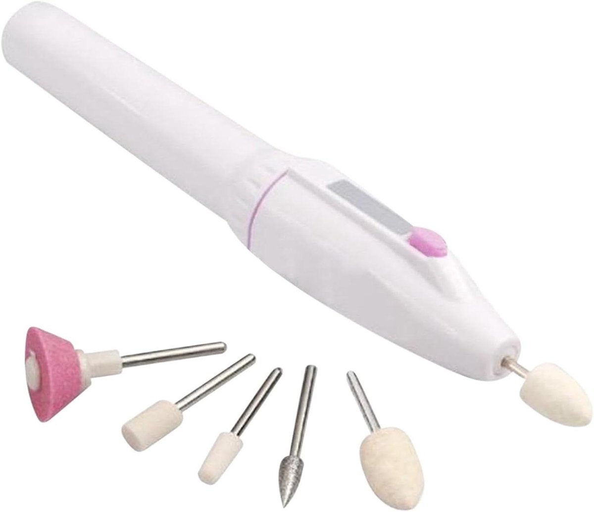 Elektrische Nagelboor - Nagelmachine Polijstgereedschap - Nagelverzorging Thuis - Inclusief 5 Polijstkoppen - 16 cm - Wit