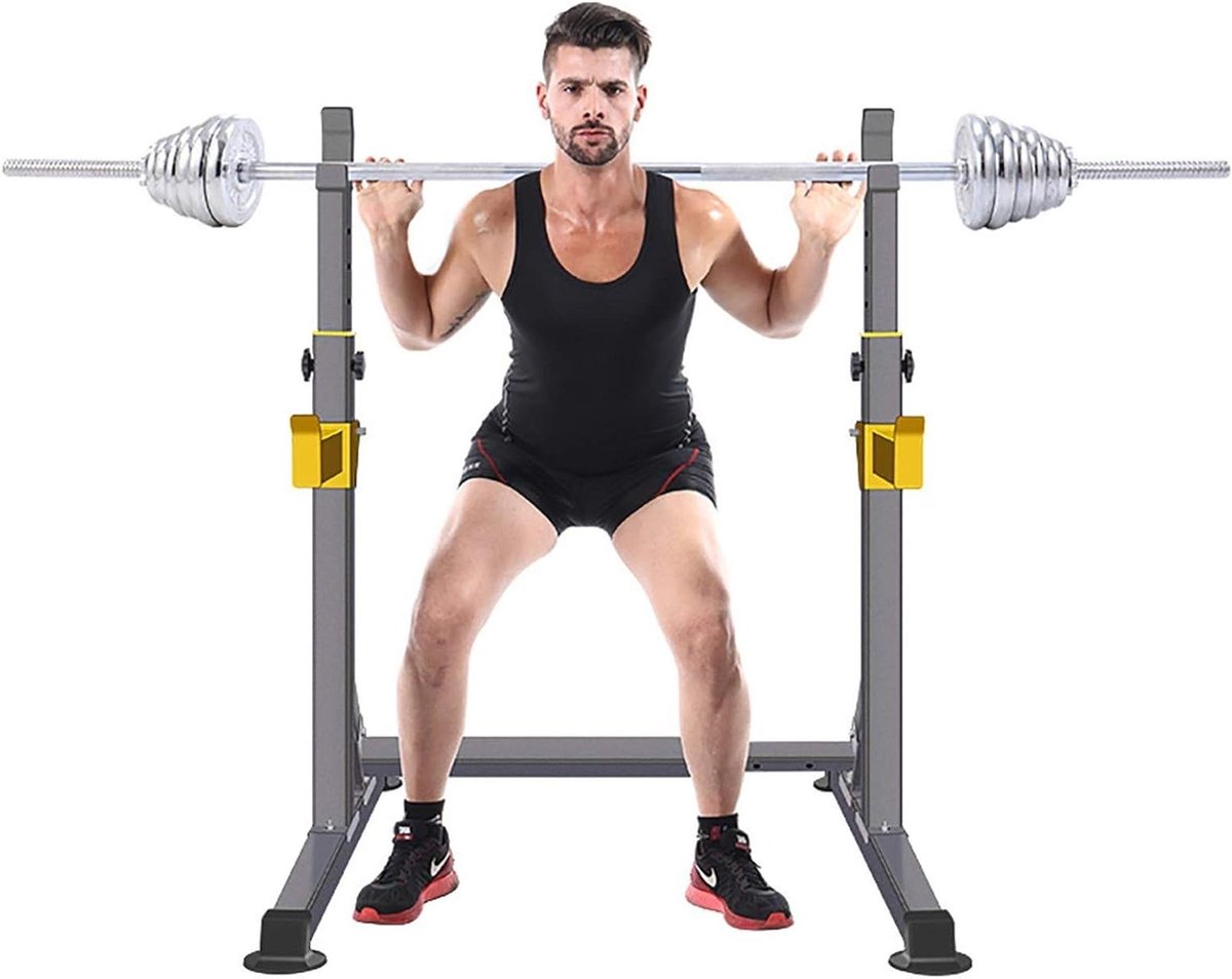 Squat Rack - Fitness Station - Kracht Training - Verstelbare Hoogte - 150 kg Draagvermogen - Zwart
