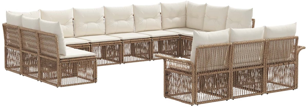 vidaXL - Tuinbank - Set - 13 - pcs - Beige - poly - rattan