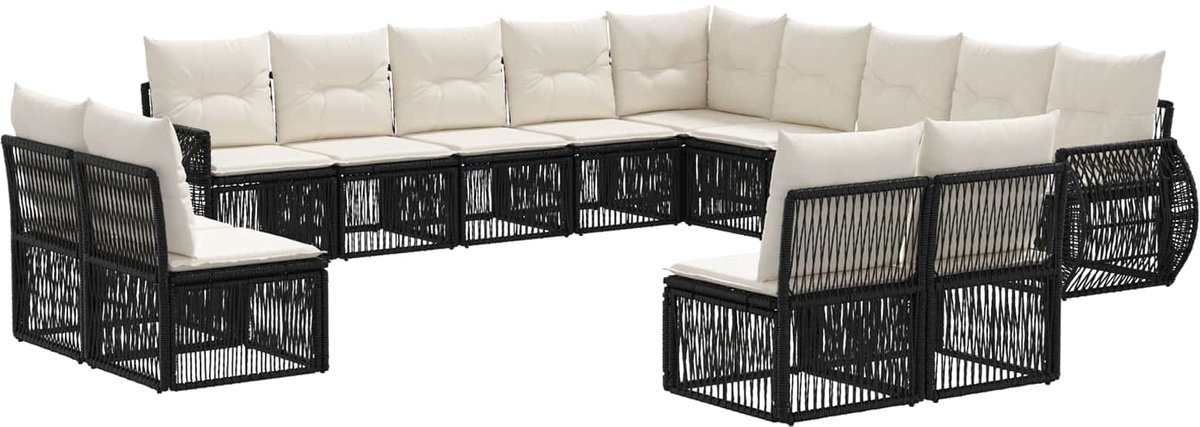 vidaXL - Tuinbank - Set - 13 - pcs - Zwart - en - Crème - Wit - poly - rattan
