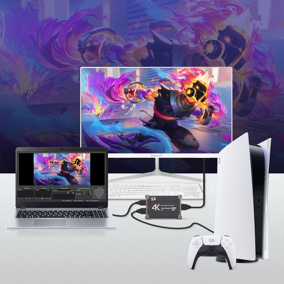 Video Capture Card - Opnamekaart HDMI - Streamen Spelopnames - 1080P 60FPS Kwaliteit - 14.3 x 13 cm - Zwart thumbnail 2