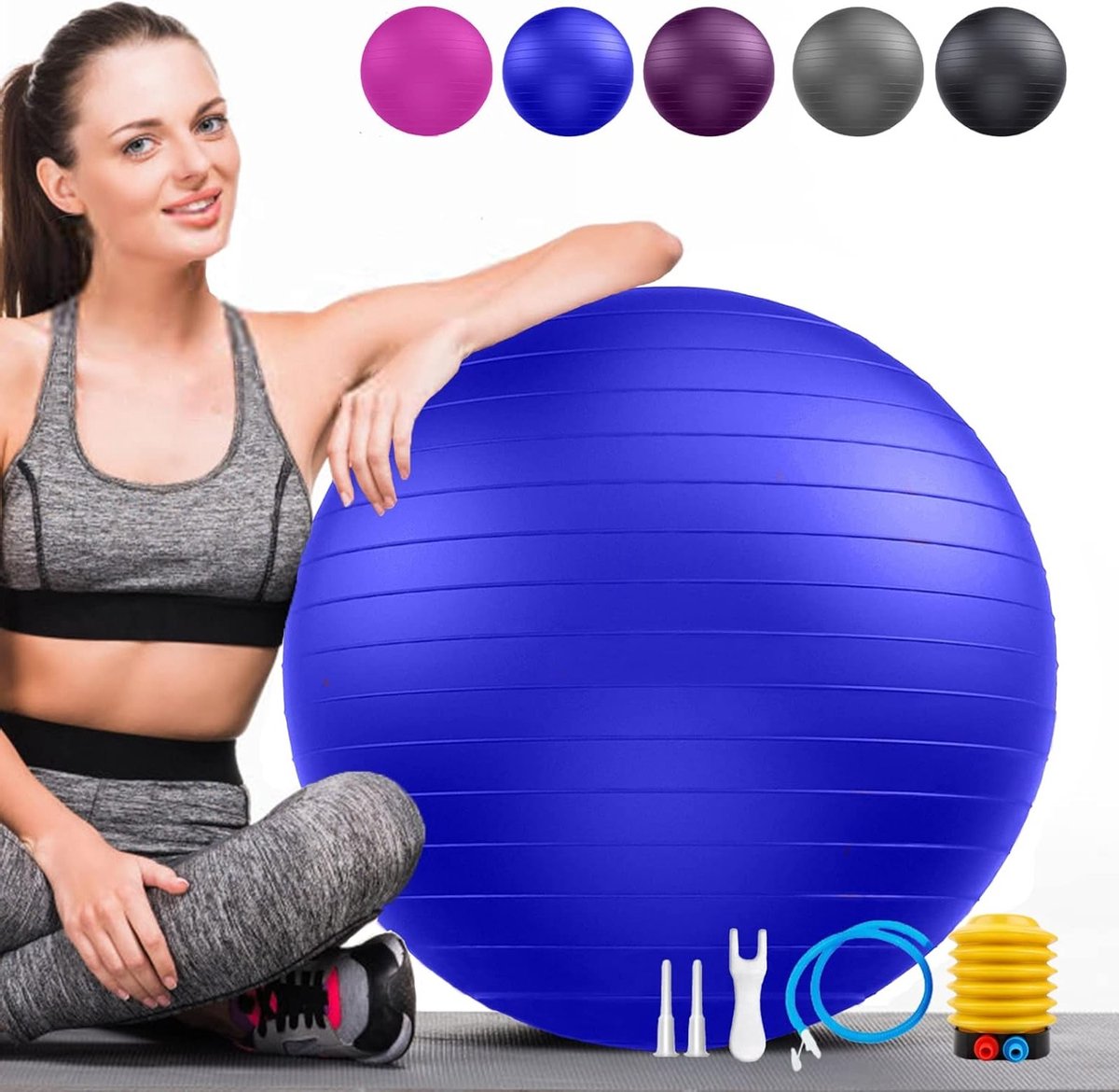 Grote Zachte Gymnastiekbal met Burst Protection voor Ergonomisch Zitcomfort, Fitness en Yoga Oefeningen, inclusief Pomp en Geschikt voor Zwangere Vrouwen