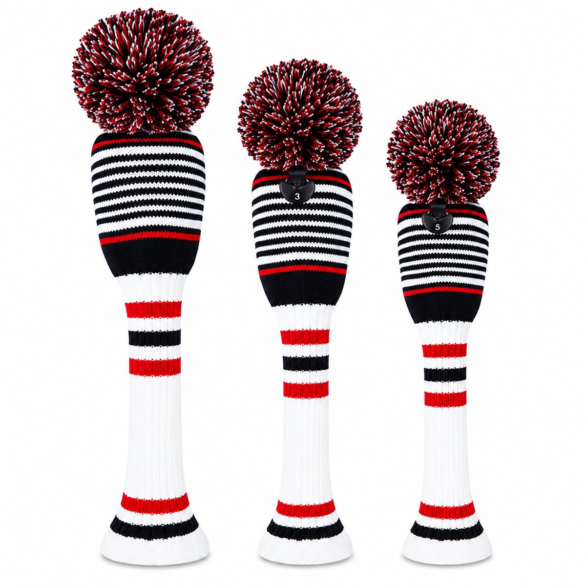 Golf Club Headcover Zwart-Wit-Rood- Knitted Wool - Golfclub Covers - Headcovers- Golf Spullen