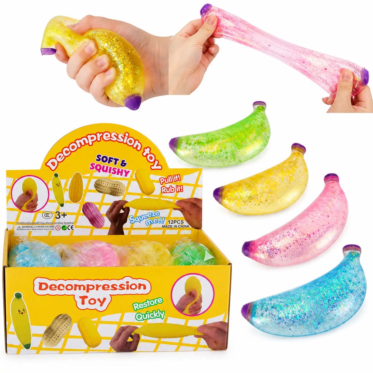 Squishy Maltose banaan - 13 cm groot - 1 exemplaar - Fidget Toys - Rekbaar - Squeeze
