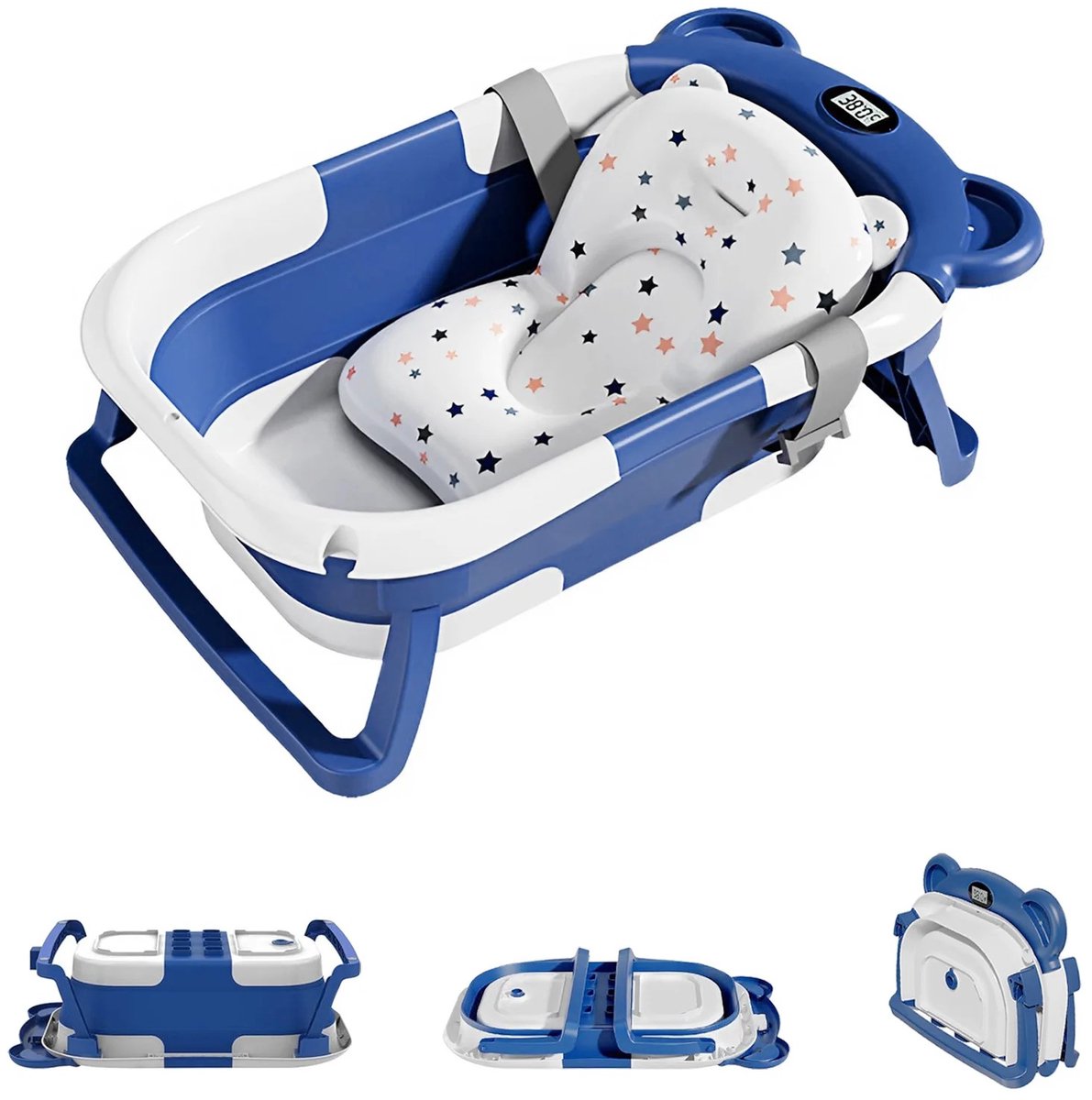 Geargalaxy Draagbare Babybadkuip - Reisbadkuip - Badje voor baby’s - Reis babybadje - Veilig babybadje - Inclusief Thermometer - Blauw