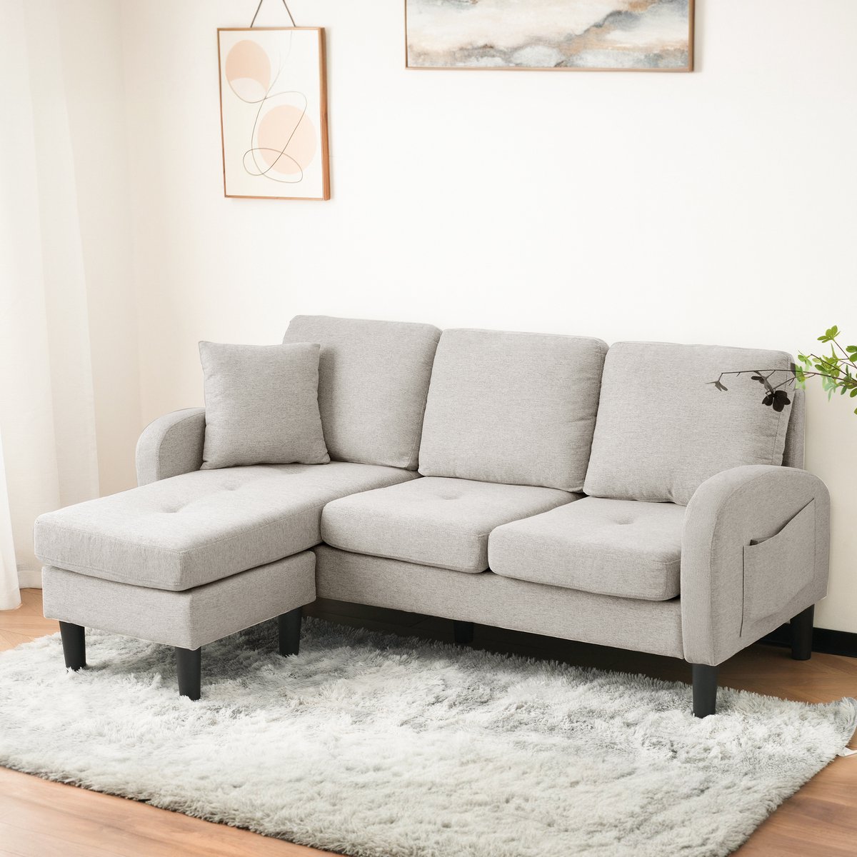 HAUSS SPOLE Hoekbank - Modulair L-Vorm - Chaise Longue Omkeerbaar - Schuim Zitvulling - 166x118x77 cm - 3-Zits - Voor Woonkamer En Kantoor - Linnen Beige