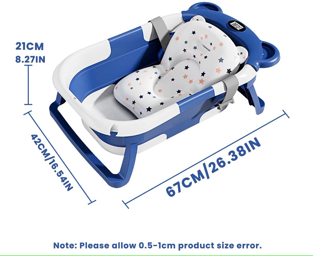 Geargalaxy Draagbare Babybadkuip - Reisbadkuip - Badje voor baby’s - Reis babybadje - Veilig babybadje - Inclusief Thermometer - Blauw thumbnail 4
