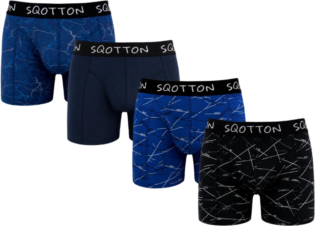 Heren Boxershorts 4-Pack - Normale Lengte - Katoenen boxer - Heren onderbroek - SQOTTON® - Electric Pulse - Maat L