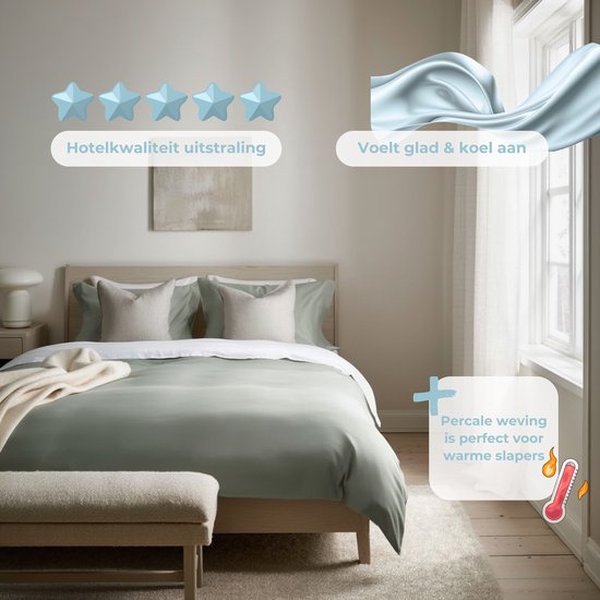 HUSH Living Dekbedovertrek percale - 100% katoen - 200TC - extra fris en koel - sterk en slijtvast - 200x220+20cm - lichtgroen — afbeelding 3