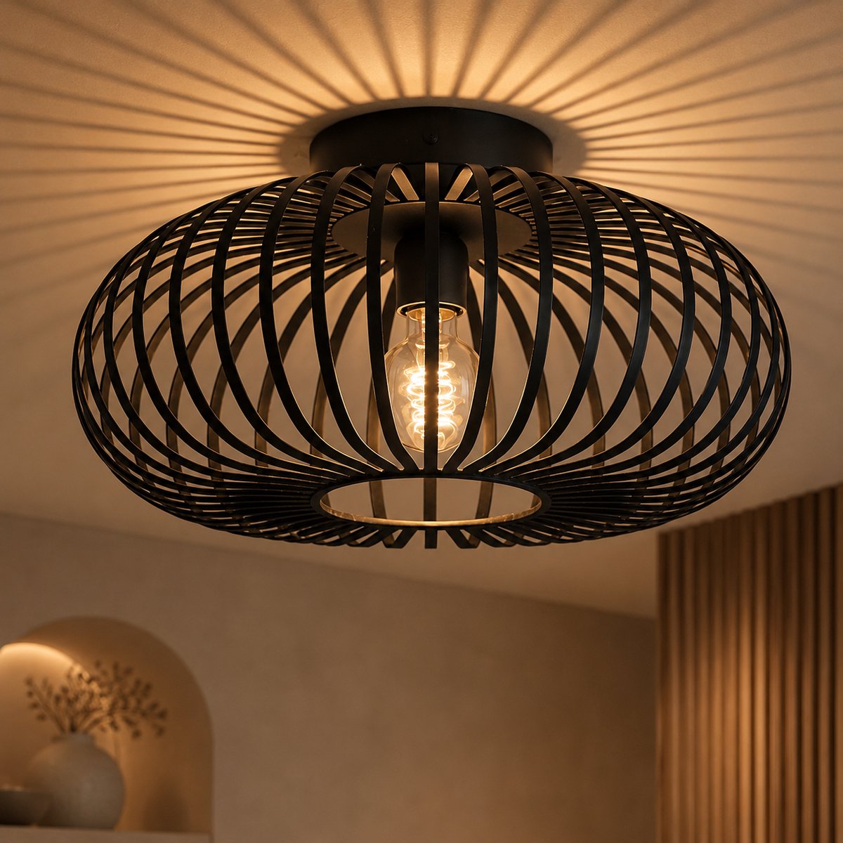 WoonWonder Luxelle Plafondlamp - ⌀ 40cm - Zwart - Plafonniere E27 Lamp - Industrieel - ⌀ 40cm - Excl. Lichtbron