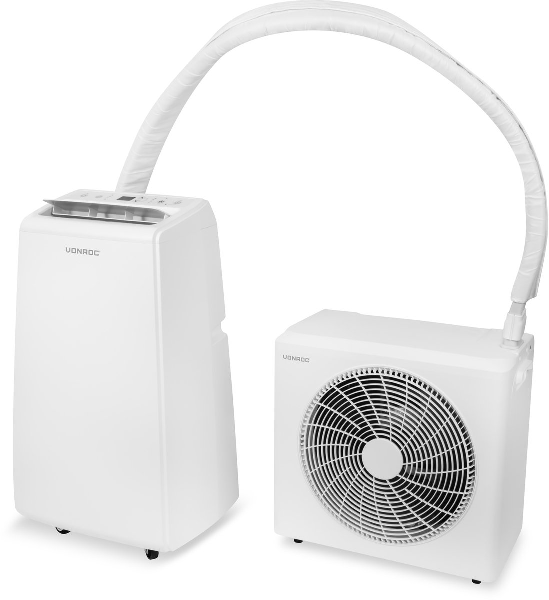 VONROC Mobiele Split Airco 4-in-1 – 12.000 BTU – Wifi – Voor ruimtes tot 45 m² / 105 m³ – Zonder afvoerslang – Koelen, verwarmen, ontvochtigen & ventileren