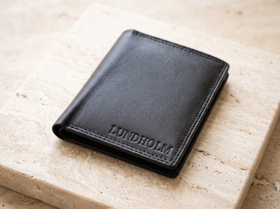 Lundholm leren portemonnee heren zeer soepel nappa leer - billfold model staand zwart met RFID anti-skim bescherming - mannen cadeautjes Vaderdag Cadeau voor Papa - Heren Billfold portefeuille Zwart echt Leder