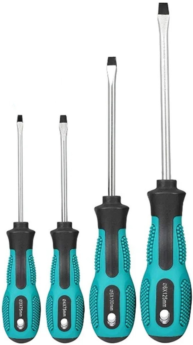 PROKING Platte schroevendraaier set - Multifunctioneel - Extra sterk - Vanadium staal - Magnetische schroevendraaiers - 4 stuks