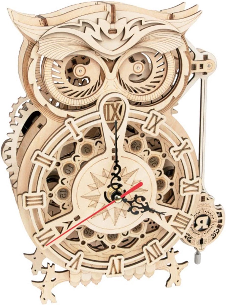 Houten Puzzel Klok - Mechanisch Model Decoratie - Creatief Knutselen - Zonder Lijm - 161 Delen - Houtkleur