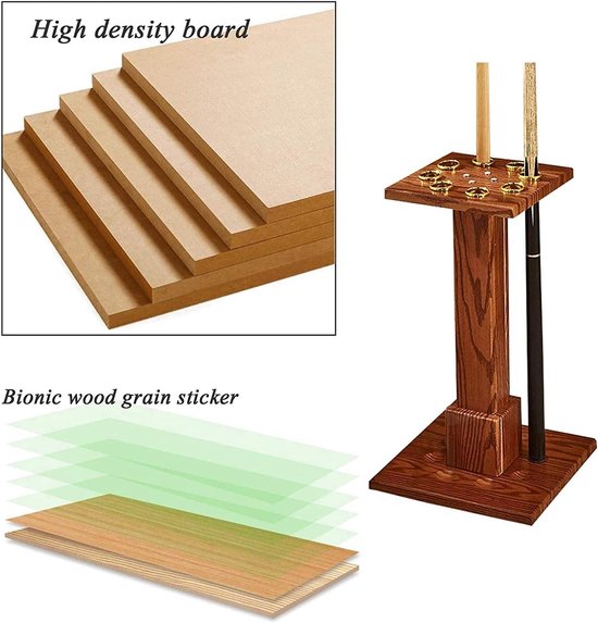 Biljartkeu Rek - Poolstok Houder - Biljart Accessoires Opbergen - Vrijstaand Houten Frame - 55 cm Hoog - Bruin — afbeelding 4