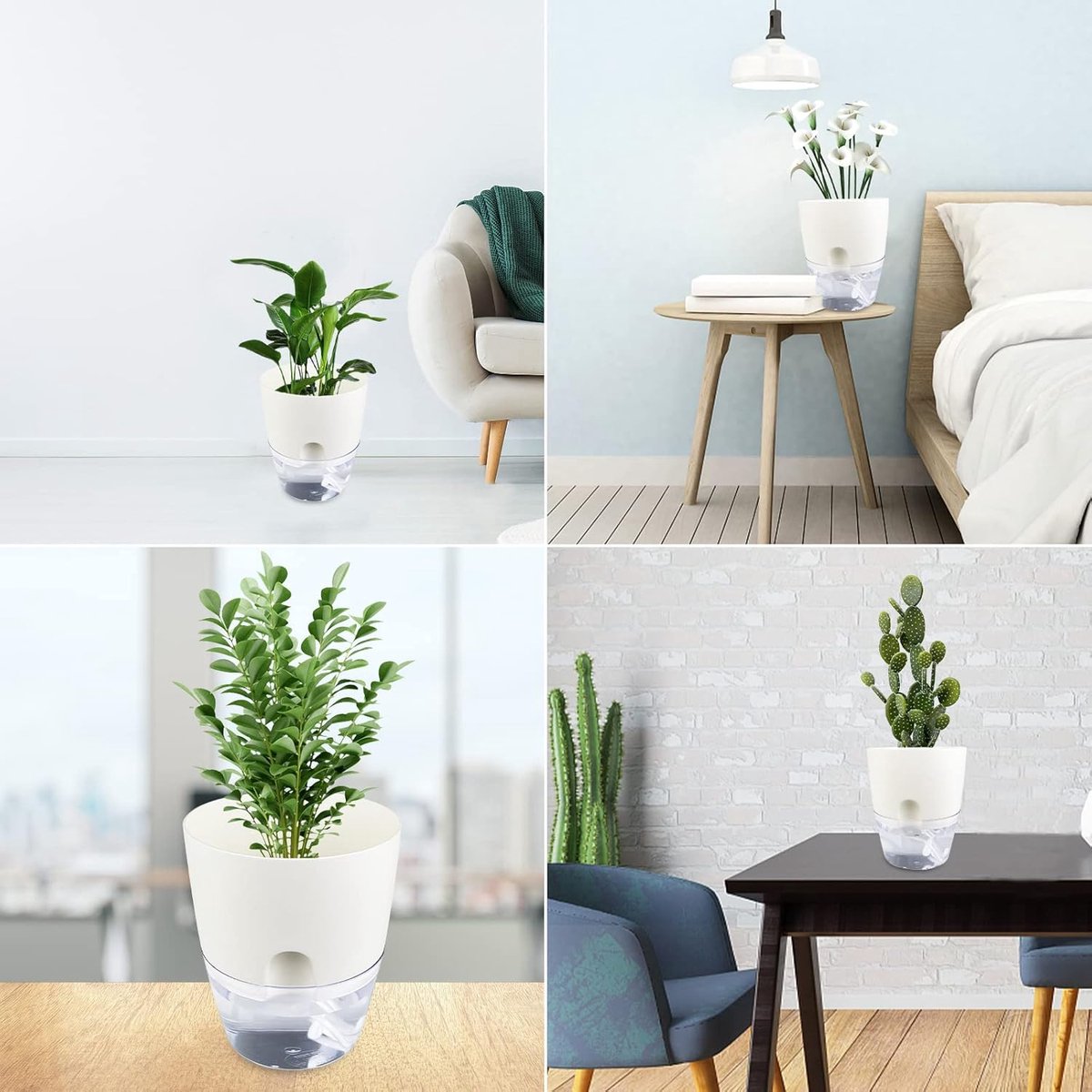 Zelfwaterende Kruidenpotjes Set van 3 – Kruidenpot met Waterreservoir – bloempot - Bloempot voor Keuken, Vensterbank en Balkon – Moderne Zelfbewaterende Plantenpot voor Binnen — cadeau in Kookcadeaus - foto 2