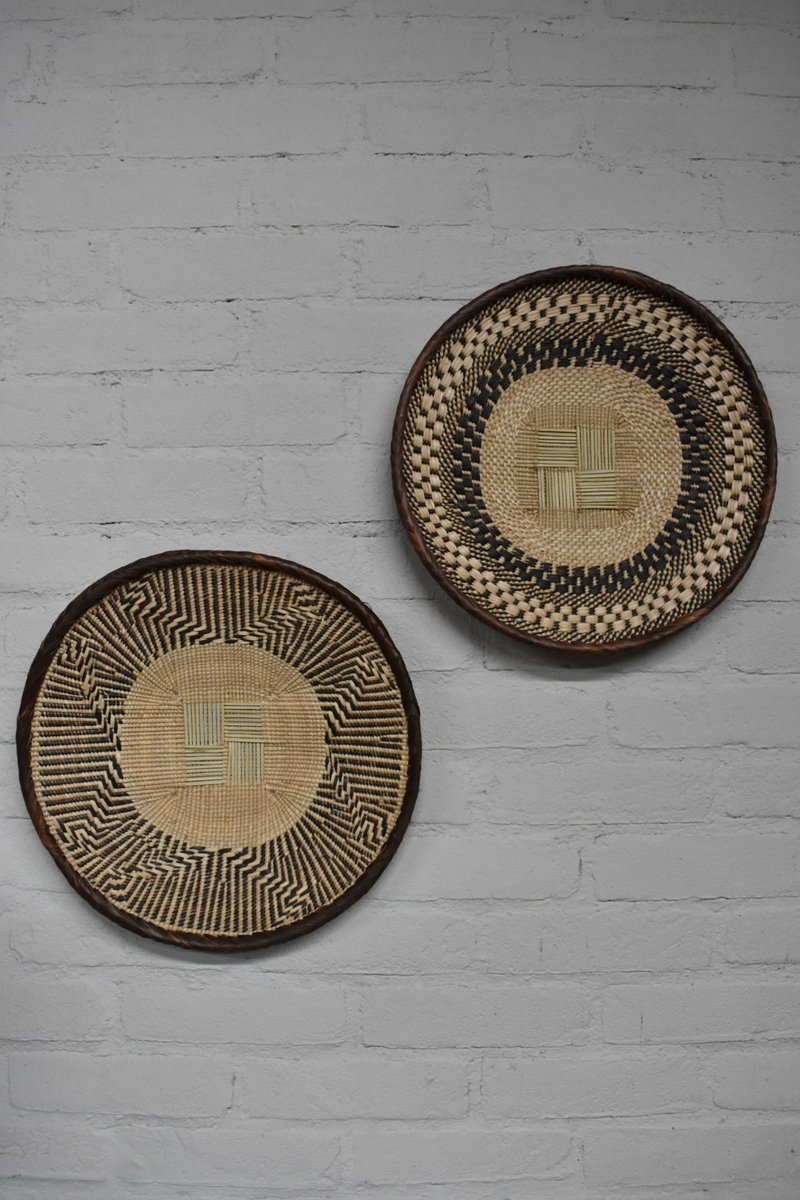 Binga Baskets Set Ø 39,5 / 39 cm - Tonga Basket - Boho Ibiza stijl hangende wandschaal - Muurdecoratie - handgemaakte wandbord Zimbabwe (20)