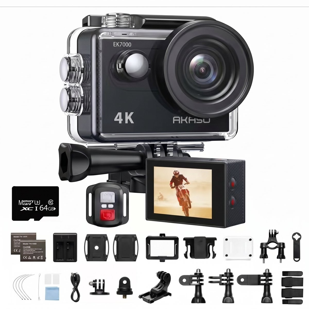 Sogiol® Action Camera 4K - 60FPS / 30M Waterdicht / WiFi - Touchscreen - Onderwatercamera - Foto & Video - EIS Stabilisatie - Inclusief Accessoires - 64GB SD