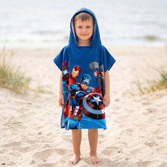 MARVEL Avengers Zwembadhanddoek, sneldrogende poncho met capuchon voor kinderen, op het strand, 100% katoen 50x115cm OEKO-TEX van Marvel Avengers — afbeelding 2