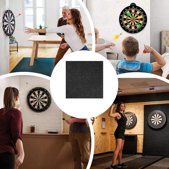 Dartbord Wandbescherming - Vilt Achterwand - Beschermt Muren - Geluiddempend Materiaal - 60 x 60 cm - Zwart — afbeelding 3
