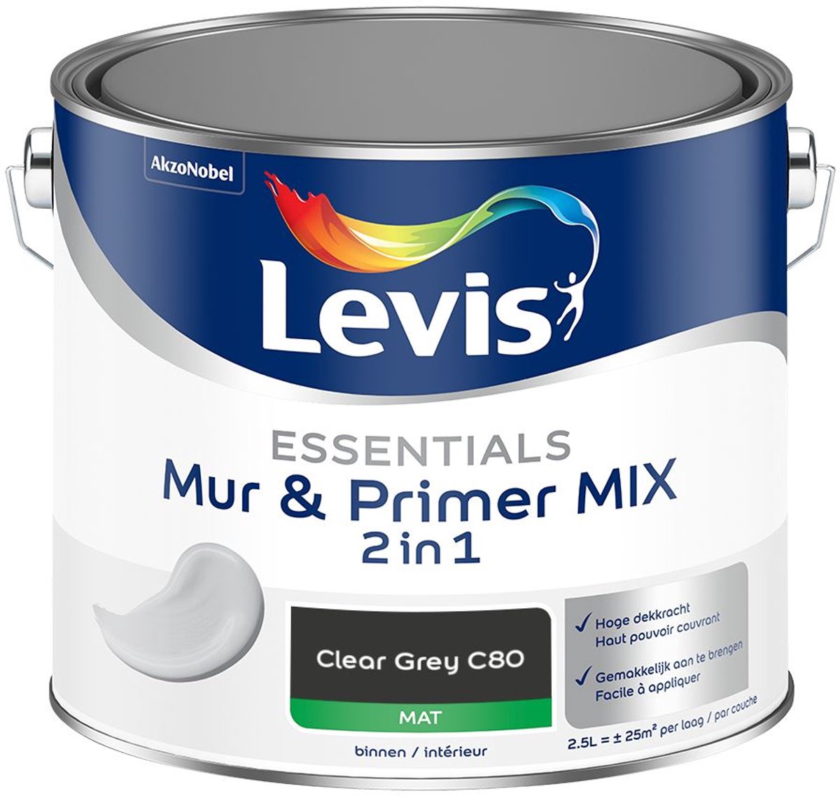 Levis - Essentials Mur & Primer Mix - Clear Grey C80 - Mengverf - 2,5 L